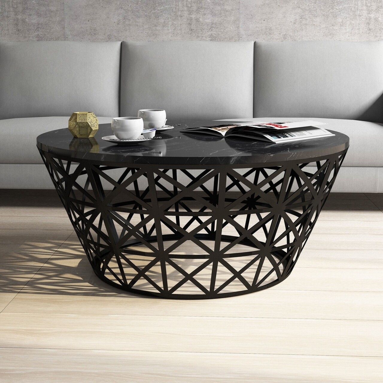 Masuta de cafea Stil Black, Hommy Craft, 90x90x38 cm, negru - imagine 5